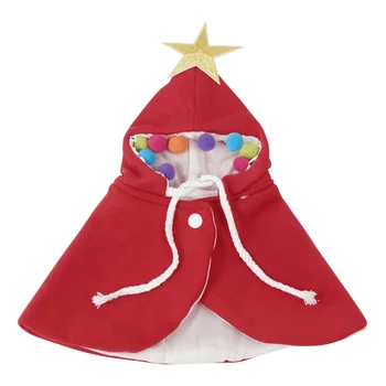 Pet Christmas Halloween Cloak Costumes Star Pompoms Decor Cat Santa Cape with Santa Hat for Kitten Puppy Party Cosplay Dress Up