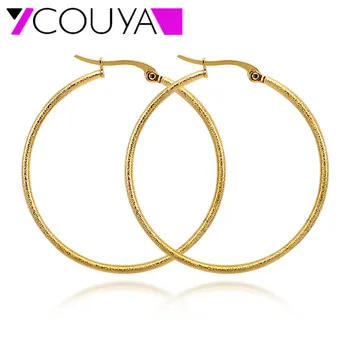 COUYA 2018 Fashion Women Jewelry Round Gold Hoops Circle Nerūdijančio plieno kablio vakarėlio ausys Madingi žavesio moters papuošalai