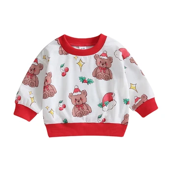 Mažylė mergaitė Kalėdiniai džemperiai ilgomis rankovėmis Meškos atspaudas Megztiniai Viršugalviai Žieminiai drabužiai