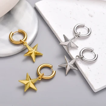 Nerūdijančio plieno lankų žvaigždė Pentagramos pakabukas Auskarai moterims Pareiškimas Vientisas cirko aukso sidabro spalvos auskarai Papuošalų dovana