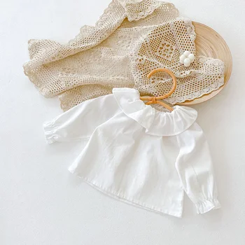 MILANCEL Baby Palaidinė Peter Pan Apykaklė Mergaičių marškiniai ilgomis rankovėmis Vaikiška palaidinė