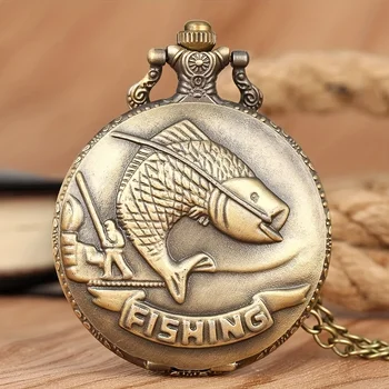 Retro vintažinis bronzinis žvejybinis figūrinis kišeninis laikrodis 
