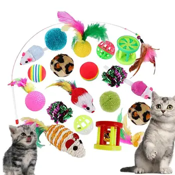 Kačių žaislų paketas Kačiukų žaislai Asortimentai Kačiukų žaislai Įvairovė Pakuotė Kačių žaislų asortimentas Kačių žaislai su katės plunksna Teaser Spalvingi kamuoliukai