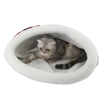 Kalėdinė kepurė Katės miegmaišis Ėriuko oda Minkšta savaime šylanti kačių lova Snuggle maišas Antklodė Mat Kitty maišas Tinka katei ir šuniukui