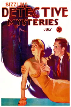 Sizzling Detective Mysteries Vintage Pulp Magazine Cover Retro Art Poster