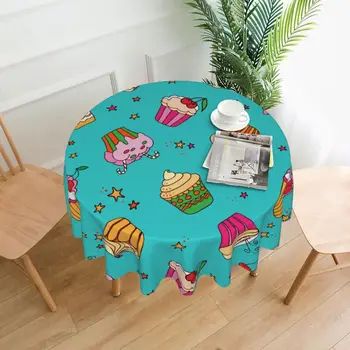 Saldūs keksiukai ir žvaigždutės ant turkio spalvos staltiesių Svetainės stalo dekoravimo audinys Apvali staltiesė