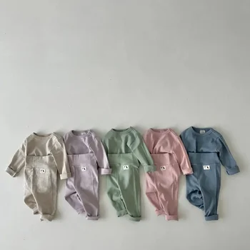 2023 Rudens kūdikių pižamų rinkiniai Minkšta medvilnė Mergaitės Berniukai Drabužių komplektas Namų apranga Mažylis Kūdikio namų kostiumas Viršutinės kelnės 2Vnt