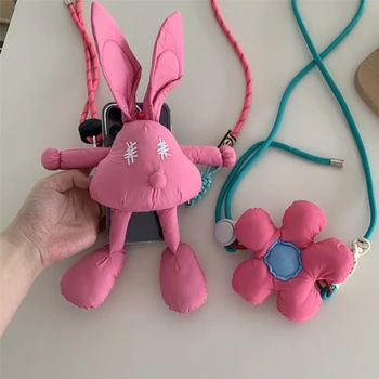 Fashion Cute Pink Rabbit Bow Flower Phone Clip Bag Single Shoulder Crossbody Phone Storage Bag Kawaii Phone Pouch Phone Decor