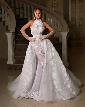 Halter vakarinės suknelės be rankovių arabiškos Dubajaus gėlės karoliukais Prom suknelė Vestidos De Coctel Elegantiški įsitraukę vakarėlių chalatai 2024