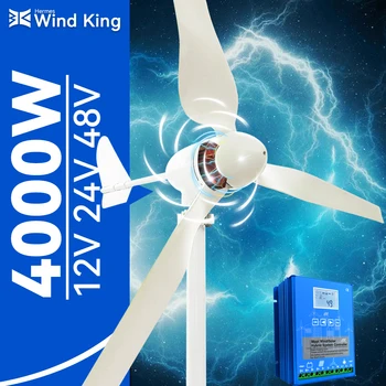 WindKing 4000w 48v 24v 12v vėjo turbinų generatorius 3 mentės vėjo malūnai aitvarai su MPPT hibridine saulės įkroviklio sistema, skirta naudoti namuose