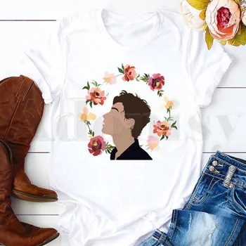Shawn Mendes Senorita Harajuku Koncertų tema Trumpomis rankovėmis Moteriškos viršūnės Tees Harajuku VintageT marškinėliai Moteriški marškinėliai