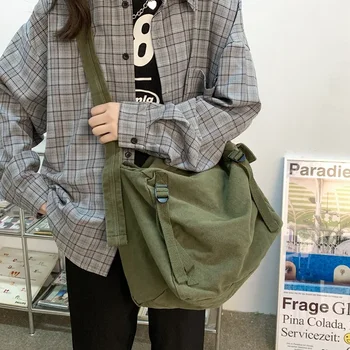 Teen Textile Canvas Big Size Capacity School Book Laptop Side Bag Korean 90s Fashion Grunge Stilingas audinys Crossbody maišelis