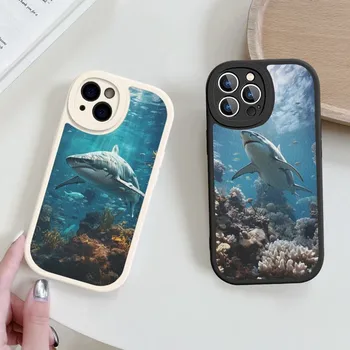 Ocean Whale Shark Plaukimo telefono dėklas Kieta oda iPhone 14 13 12 Mini 11 14 Pro Max Xs X Xr 7 8 Plus Fundas