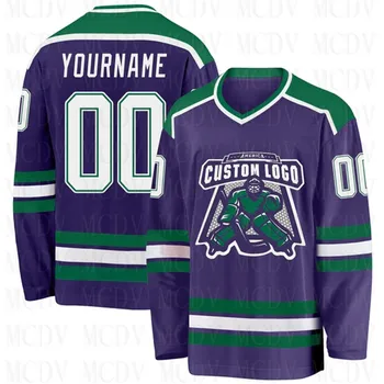 Custom Purple White-Kelly Green Hockey 3D Print You Name Number Youth Mens Women Ice Hockey Jersey Competition Training Jerseys