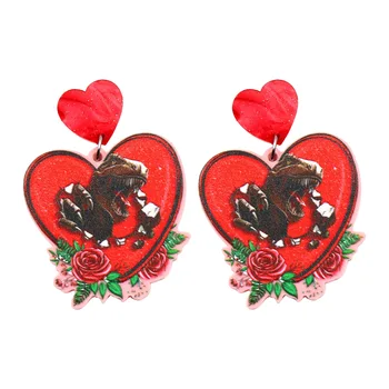 Valentino diena Dinozaurų rožė Širdies auskarai Dovanų auskarai Pjaustyti akriliniai auskarai Valentino dienos auskarai Dekoravimas