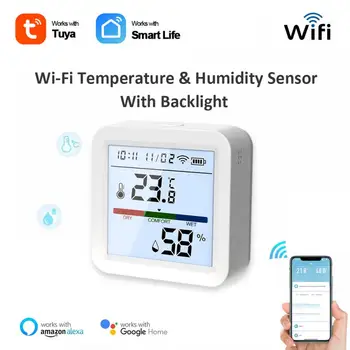 Tuya WiFi temperatūros drėgmės jutiklis foninis apšvietimas Išmanieji namai Patalpų higrometras Termometro detektorius nuotolinis per Alexa 