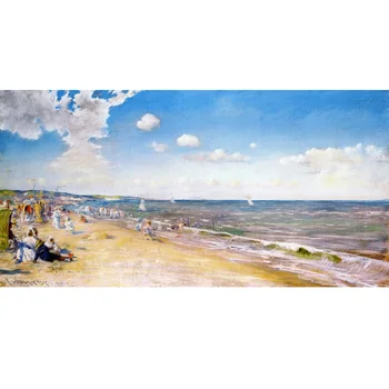 William Merritt Chase paveikslai,Zandvoorto paplūdimys,peizažinė aliejinė tapyba ant drobės,Rankomis nutapyta amerikiečių dailės reprodukcija