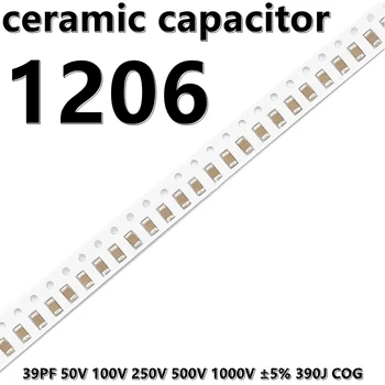 (50vnt) 1206 39PF 50V 100V 250V 500V 1000V ±5% 390J COG 3216 SMD keraminiai kondensatoriai
