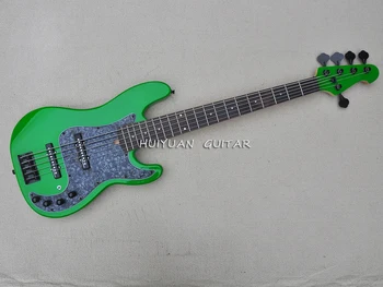 5 stygos žalia elektrinė bosinė gitara su rosewood fretboard,pilka perlų kirtiklis, galimas pritaikytas logotipas / spalva