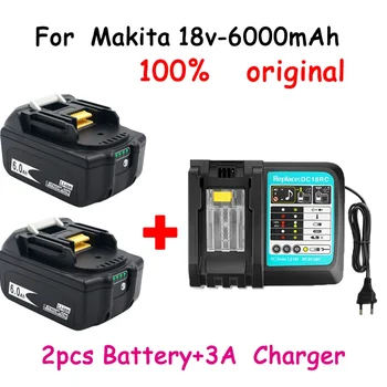 WIth įkroviklis BL1860 įkraunama baterija 18 V 6000mAh ličio jonų skirta Makita 18v baterijai 6ah BL1840 BL1850 BL1830 BL1860B LXT400