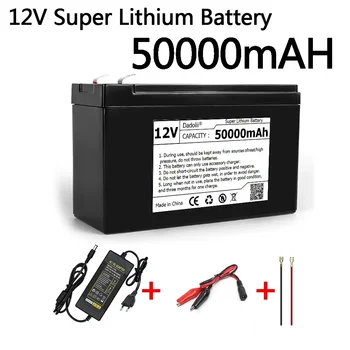 12V Baterija 50Ah 18650 ličio baterijų paketas, tinkamas saulės energijai elektromobilio akumuliatoriaus galios ekranas + 12.6V3A įkroviklis
