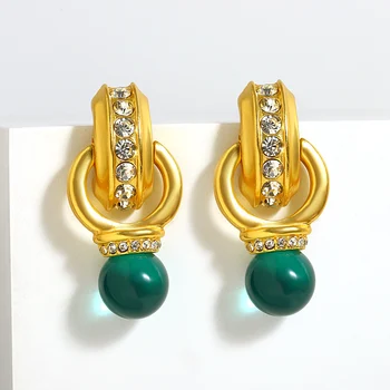Lifefontier Aukso spalvos apvalūs cirkonio akmenys Numesti auskarus moterims Žalios dervos rutulys Geometrinis auskaras Pareiškimas Papuošalų dovanos