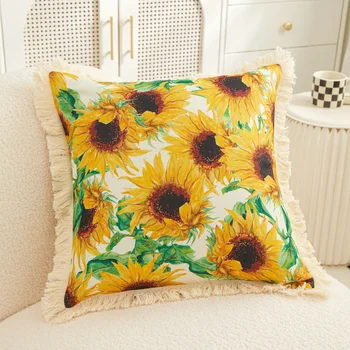 Saulės gėlių pagalvėlės užvalkalas 45x45cm Spausdintas Kutų dizaino pagalvės užvalkalas Dekoratyvinis svetainės sofos dekoro pagalvės užvalkalas Naujas