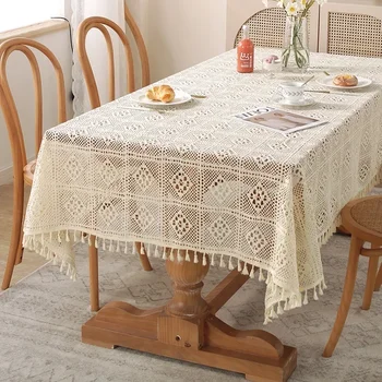 Pastoracinio stiliaus fotografija rankų darbo nėrimo staltiesė maža apvalaus stalo danga