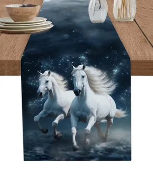 Arklys žvaigždėtas dangus Debesys Stalo bėgikas Medvilninis linas Vestuvių dekoras Stalo bėgikas valgomojo stalui Šventinė dekoro staltiesė