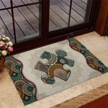 Autizmo suvokimas Mandala Doormat 3D All Ove Printed Non Slip Door Floor Kilimėliai Decor Veranda Doormat
