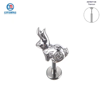 QM 1PCS ASTM F136 Titanium Piercing Push Pop Rabbit Top Threadless Labret Lobe auskaras Tragus Helix papuošalai