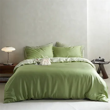 Liv-Esthete Summer Nature 100% šilko žalios patalynės komplektas Double Color Queen Kinig antklodės užvalkalas Pagalvės užvalkalas Plokščios paklodės lovos užvalkalas