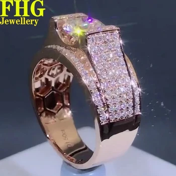 1 2 3 4 5 karatų 9K Au375 rožinio aukso vyrų žiedas DVVS1 Moissanite Diamonds Round Luxury Wedding Party Sužadėtuvių jubiliejinis žiedas