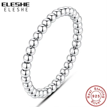 ELESHE 100% 925 svarų sterlingų sidabro karoliukų žiedas moterims Klasikinio dizaino subtilus kamino paprastas žiedas Moteriški vestuviniai žiedai