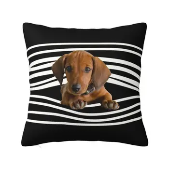 Nordic Dachshund Stripes Sofa Cushion Cover Polyester Weiner Dog Throw Pillow Case Home Decor