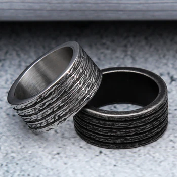 Unikalūs punk baikerių žiedai Unisex Vintage nerūdijančio plieno juodas/plieninis spalvos dryžuotas žiedas Mados papuošalų dovanos Dropshipping