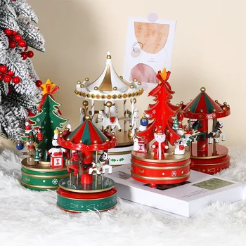 Merry-Go-Round muzikos dėžutė Kalėdų arklio medinė karuselės dėžutė Žaislas Navidad Naujųjų metų derliaus namų dekorai Muzika Kūdikio kambario dekoro dovana