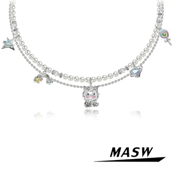 MASW Originalus dizainas Mielas stilius Sidabru dengtas aukštos kokybės stiklas Imituotas perlų vėrinys mergaitėms moterims Dovanų mados papuošalai