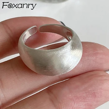 Foxanry Minimalistiniai sidabro spalvos matiniai žiedai moterims Naujos tendencijos Klasikinės geometrinės rankų darbo gimtadienio šventės papuošalų dovanos