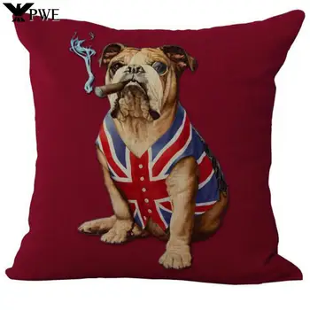 Jaukus pagalvėlės užvalkalas Amerikos ir Didžiosios Britanijos vėliavos Augintinis šuo atspausdintas Asmenybė Mesti pagalvės dėklas namų dekoratyvinės pagalvės kvadratas 45x45cm