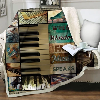 Muzikinis fortepijonas 3D spausdinti Šerpų antklodė Vilnos pliušinis Mesti antklodes lovoms Sofa Kušetė Kelionės Piknikas Antklodės Nap Cover Namų dekoras