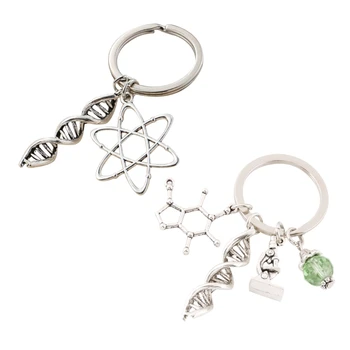 Gamtos mokslų raktų pakabukas Biologija Chemija Raktų pakabukas Dekoratyvinis baigimo raktų pakabukas su DNR žavesiu Mokytojo draugas Mokinio ornamentas