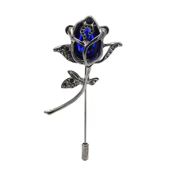 Vintažinio lydinio gėlių sagės moterims Mėlynųjų kristalų banketai Sagės Smeigtukai Vestuvių aksesuarai Moteriški mados papuošalai