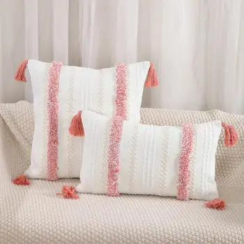 Patvarus pagalvės užvalkalas Boho Sodybos dekoras Tufted Throw Pillow Case with Kuts Cotton Linen Sofa Bedroom Decoration for Modern