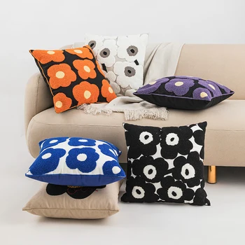 Aguonų gėlių pagalvėlės užvalkalas Siuvinėjimas Mėlynai oranžinė pagalvės užvalkalas 45x45cm Namų dekoravimas svetainei Lova Kambarys Sofa-Lova Kėdė