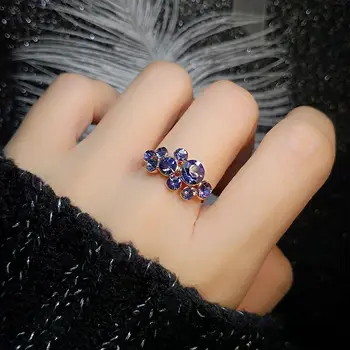 Violetiniai brangakmenių žiedai moterims Sidabrinis inkrustuotas Netaisyklingas apvalus blizgus paprasta mada Vestuvių sužadėtuvės Naujiena papuošalų dovanoje