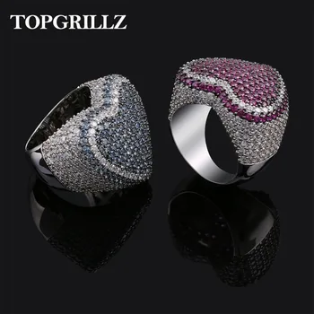 New Red Bule Color Heart Ring Micro Pave Cubic Zircon Round Ring Full Iced Out Bling Hip Hop/Punk Vyrų moterų papuošalai dovanoms