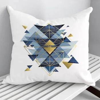 Mėlynas ir auksinis geometrinis pagalvės užvalkalas Dekoratyvinis sofos pagalvės dėklas Lovos pagalvės užvalkalas Namų dekoras Automobilio pagalvėlės užvalkalas 45*45cm