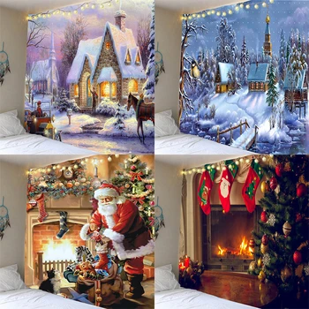 Kalėdų eglutės namų dekoro gobelenų dovanos Židinys Sodyba Spausdinimo kambarys Sienų fono audinys 