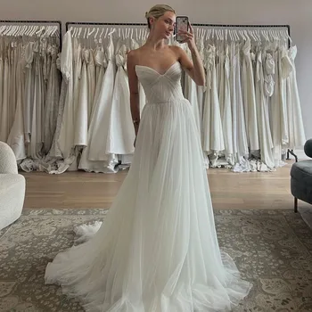 Illusion Sweetheart Neck Bride Gown A-line Backless Sexy Weddingless Wedding Dresses For Women Tulle Sijonas chalatas de mariée